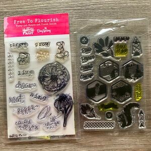 Illustrated faith stamp sets Free to Flourish & one of the ones from summer camp